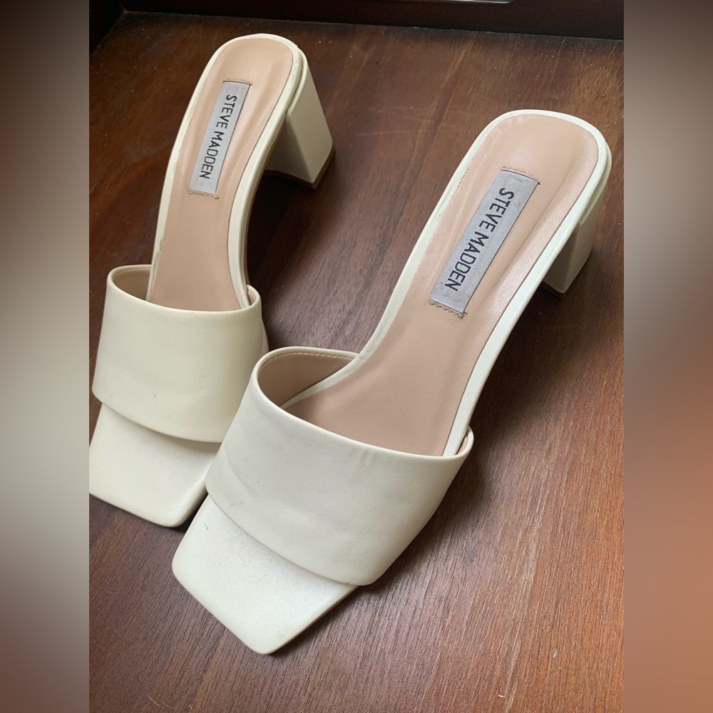 Steve Madden White Kitten Block Heels